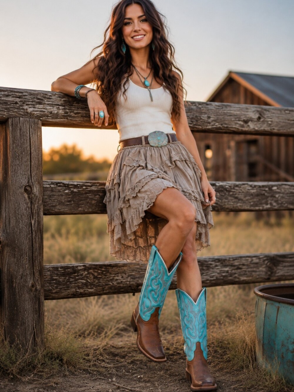 Laredo Mesquite Stockman Boot Turquoise Shaft Brown Leather Western Cowboy Boots